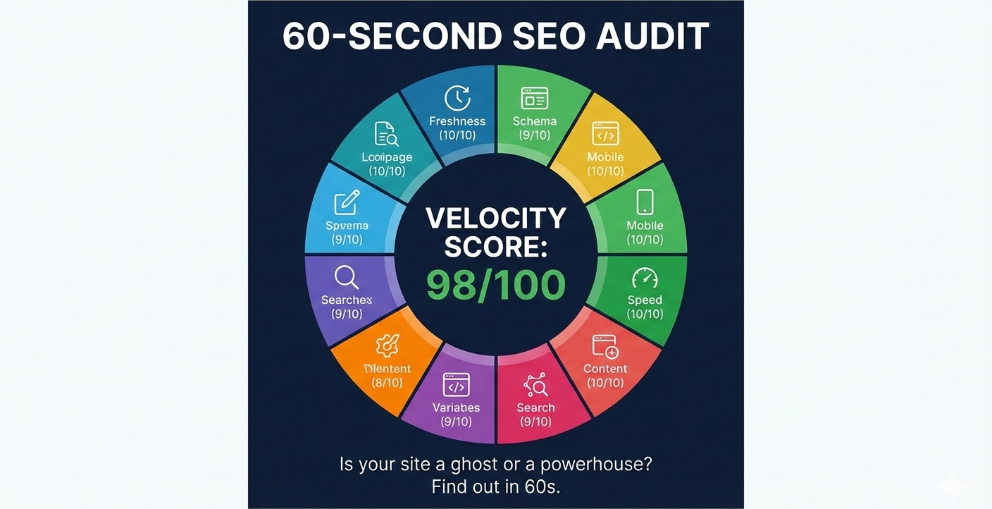 VelocityIndex 60-second SEO audit showing Velocity Score